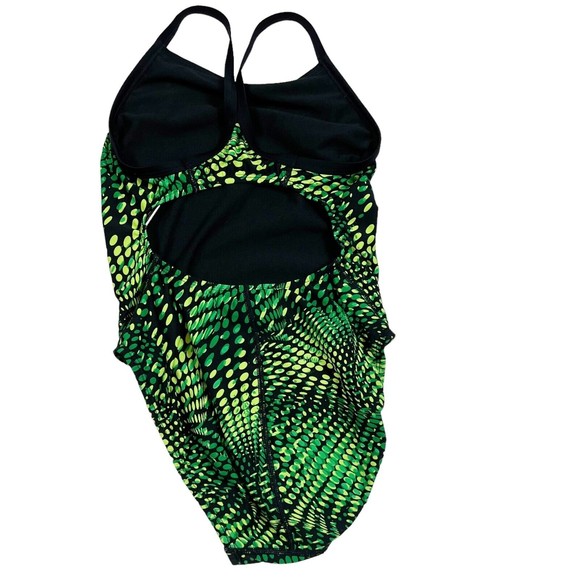 Rise Aquatics 1pc Swimsuit Womens 30 Training Flyback Green Yellow Dots Optical - Picture 2 of 5